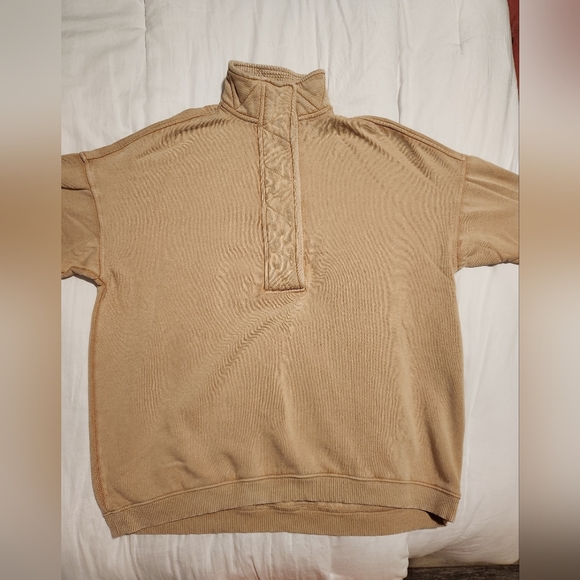 Aerie Getaway Quarter Snap Beige Oversized Pullover Sweatshirt XS - Picture 4 of 5